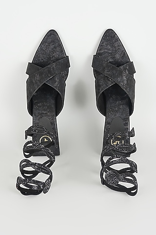 Black Faux Leather Kitten Heels by Sana K Luxurious Footwear