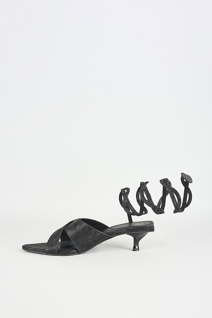 Black Faux Leather Kitten Heels by Sana K Luxurious Footwear at Pernia's Pop Up Shop