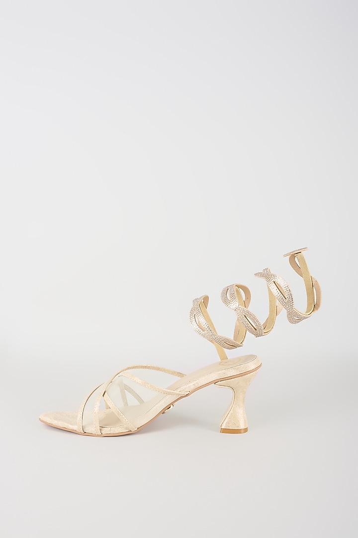 Gold Faux Leather Heels by Sana K Luxurious Footwear at Pernia's Pop Up Shop
