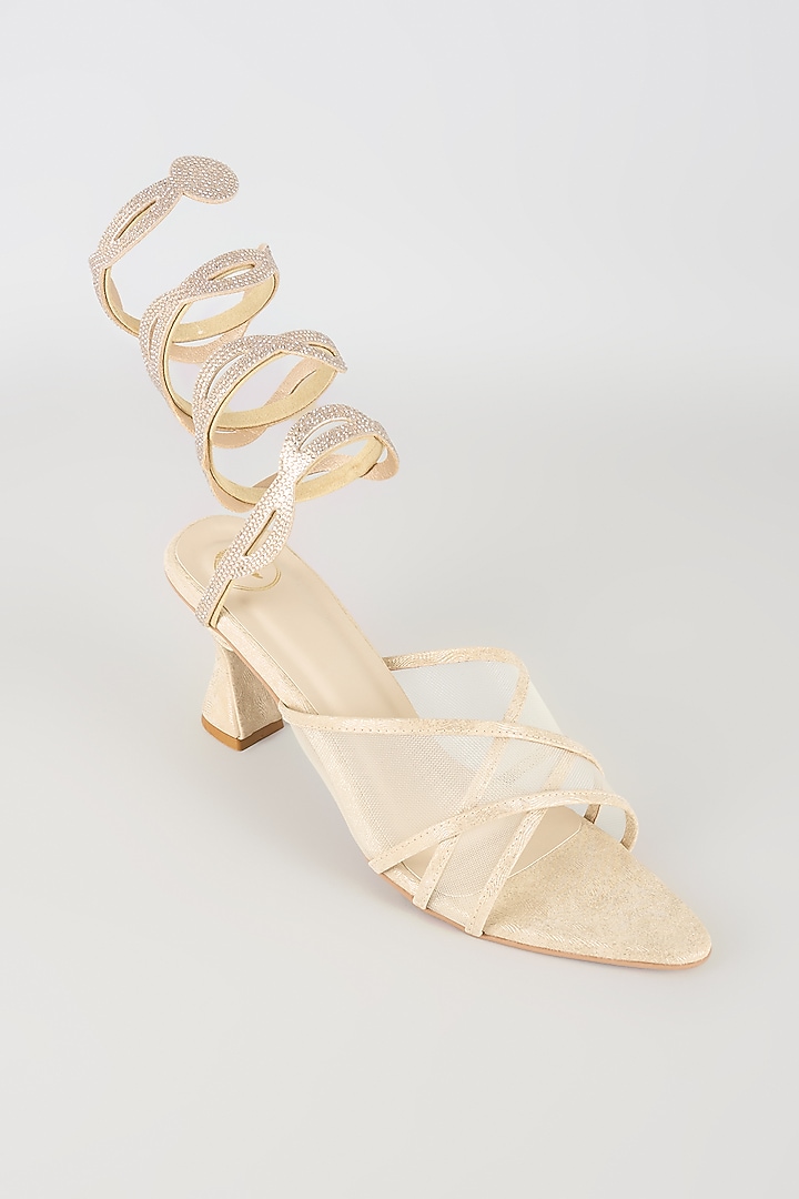 Gold Faux Leather Heels by Sana K Luxurious Footwear at Pernia's Pop Up Shop