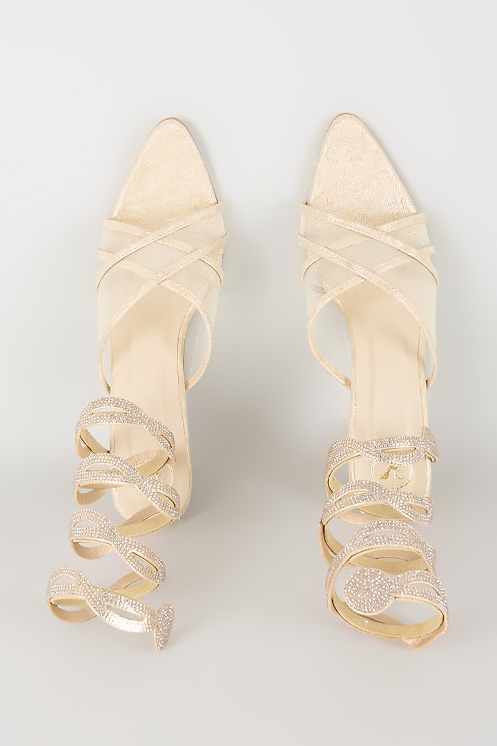 Gold Faux Leather Heels by Sana K Luxurious Footwear at Pernia's Pop Up Shop