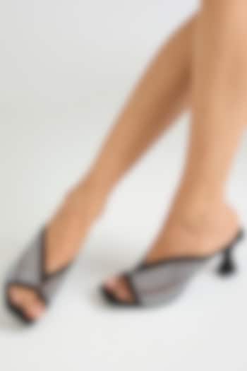 Black Synthetic Leather & PU Leather Heels by Sana K Luxurious Footwear at Pernia's Pop Up Shop