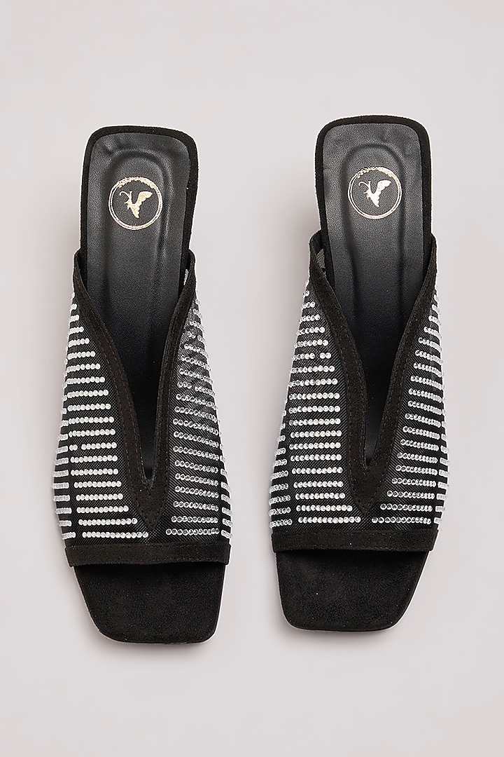 Black Synthetic Leather & PU Leather Heels by Sana K Luxurious Footwear at Pernia's Pop Up Shop