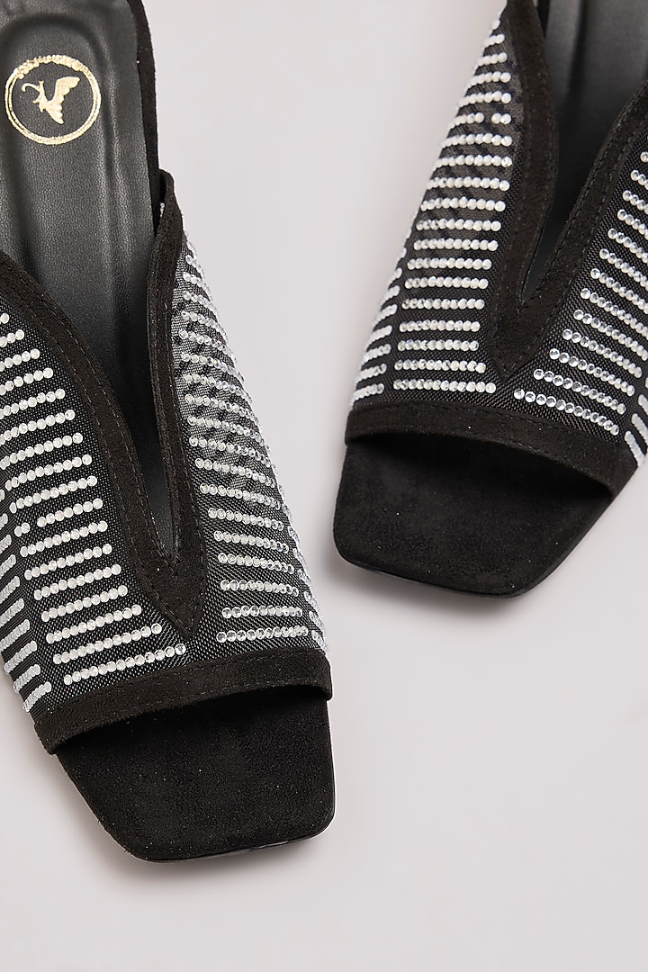 Black Synthetic Leather & PU Leather Heels by Sana K Luxurious Footwear at Pernia's Pop Up Shop