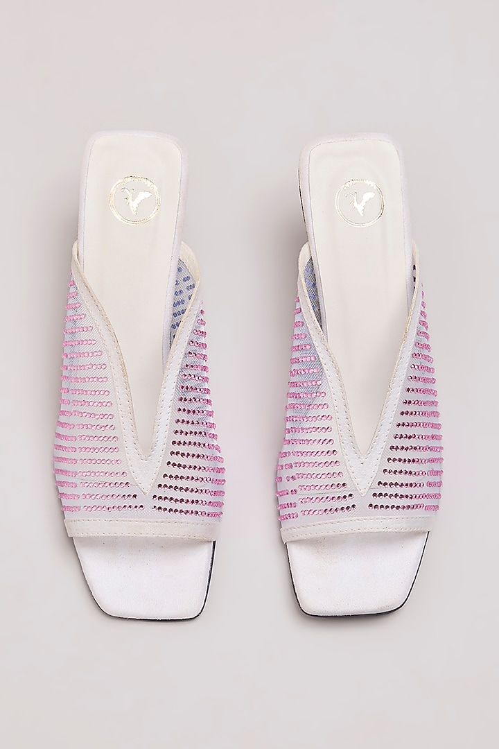White Synthetic Leather & PU Leather Heels by Sana K Luxurious Footwear at Pernia's Pop Up Shop
