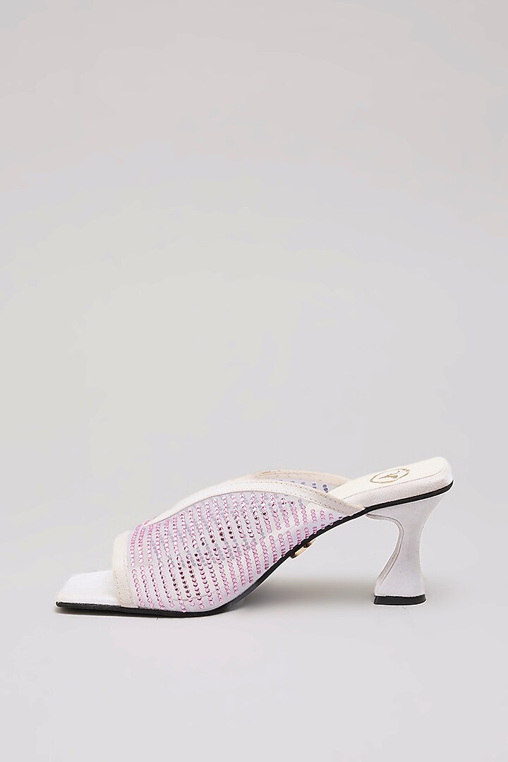 White Synthetic Leather & PU Leather Heels by Sana K Luxurious Footwear at Pernia's Pop Up Shop