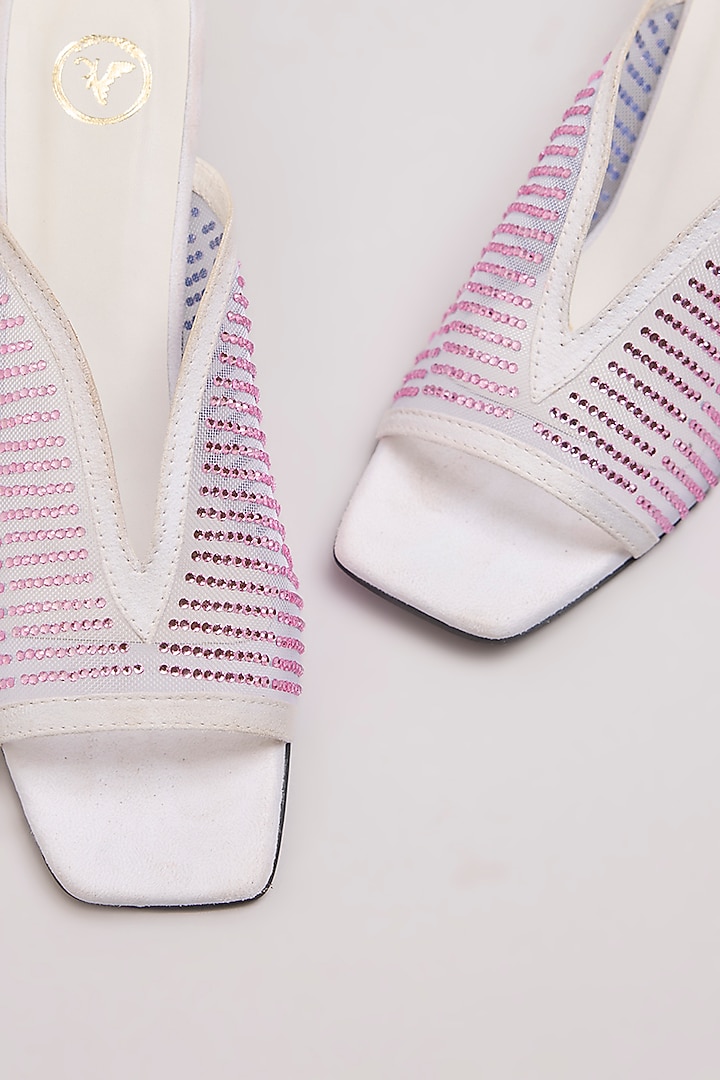 White Synthetic Leather & PU Leather Heels by Sana K Luxurious Footwear at Pernia's Pop Up Shop