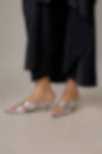 Silver PU & Synthetic Leather Kitten Heels by Sana K Luxurious Footwear at Pernia's Pop Up Shop