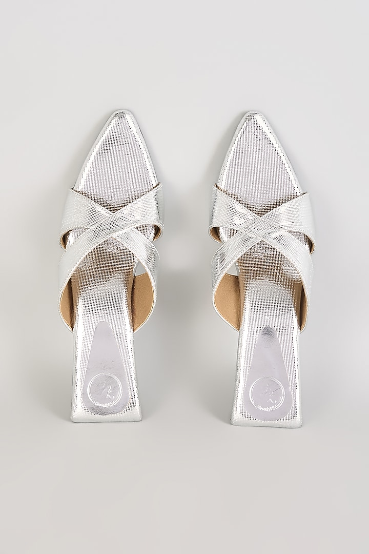 Silver PU & Synthetic Leather Kitten Heels by Sana K Luxurious Footwear at Pernia's Pop Up Shop