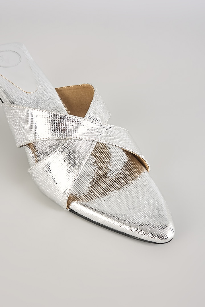 Silver PU & Synthetic Leather Kitten Heels by Sana K Luxurious Footwear at Pernia's Pop Up Shop