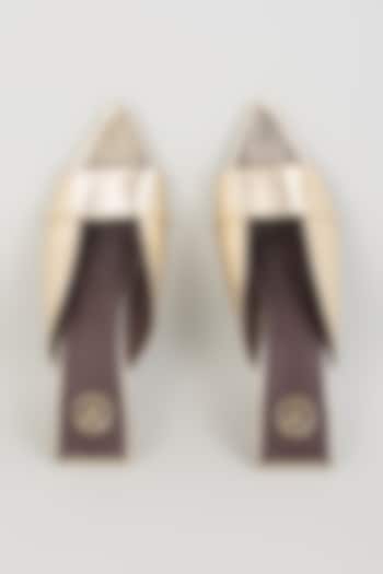 Gold PU Leather & Synthetic Leather Kitten Heels by Sana K Luxurious Footwear at Pernia's Pop Up Shop