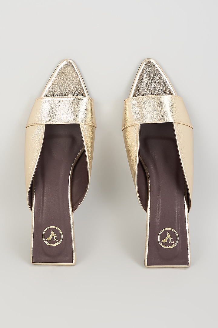 Gold PU Leather & Synthetic Leather Kitten Heels by Sana K Luxurious Footwear at Pernia's Pop Up Shop