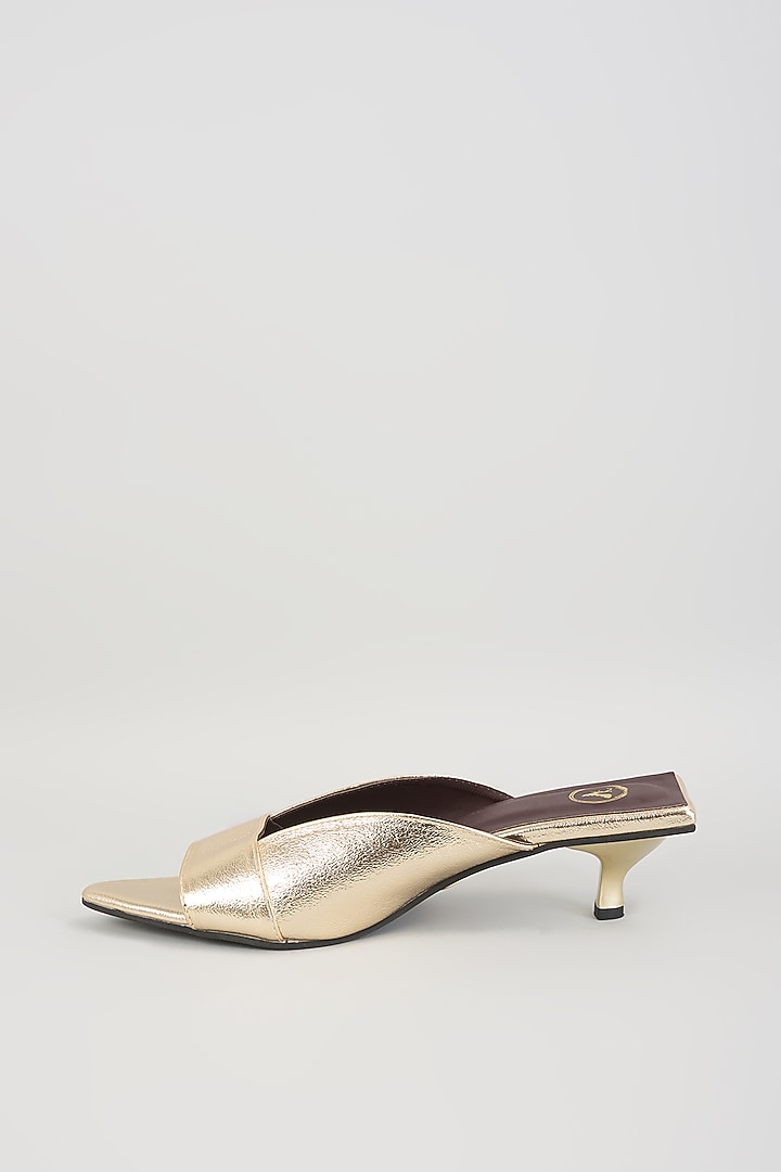 Gold PU Leather & Synthetic Leather Kitten Heels by Sana K Luxurious Footwear at Pernia's Pop Up Shop
