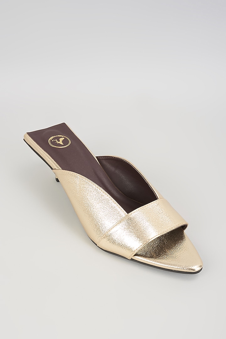 Gold PU Leather & Synthetic Leather Kitten Heels by Sana K Luxurious Footwear at Pernia's Pop Up Shop