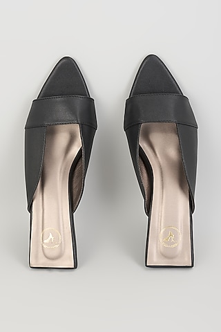 Black PU Leather & Synthetic Leather Kitten Heels by Sana K Luxurious Footwear