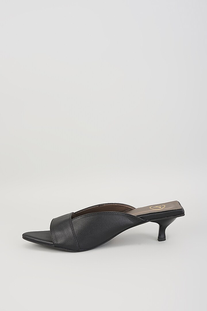 Black PU Leather & Synthetic Leather Kitten Heels by Sana K Luxurious Footwear at Pernia's Pop Up Shop