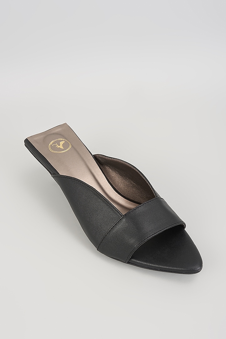 Black PU Leather & Synthetic Leather Kitten Heels by Sana K Luxurious Footwear at Pernia's Pop Up Shop