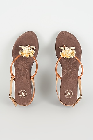 Brown Faux Leather Wedges by Sana K Luxurious Footwear