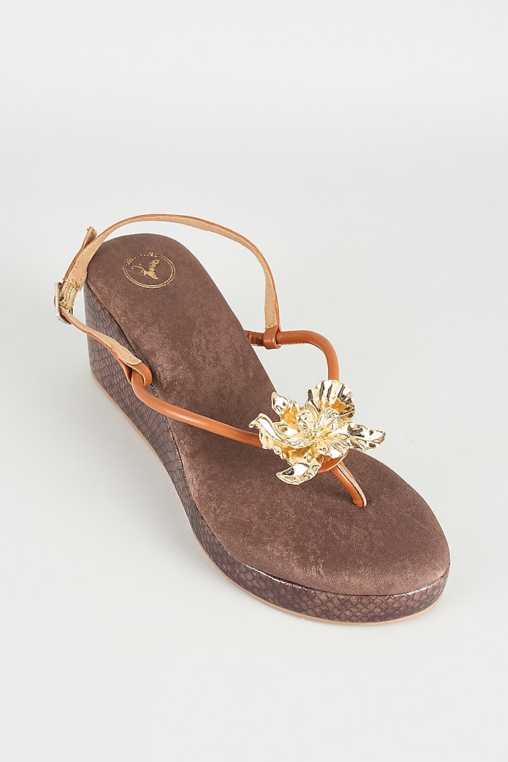 Brown Faux Leather Wedges by Sana K Luxurious Footwear at Pernia's Pop Up Shop