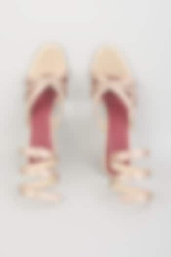 Beige PU Leather & Synthetic Leather Heels by Sana K Luxurious Footwear at Pernia's Pop Up Shop