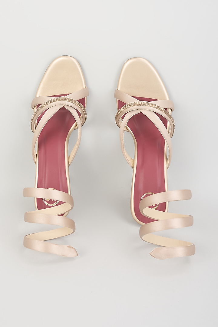 Beige PU Leather & Synthetic Leather Heels by Sana K Luxurious Footwear at Pernia's Pop Up Shop