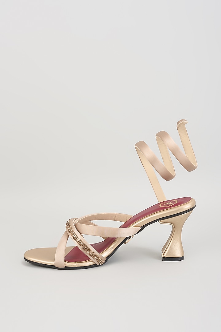 Beige PU Leather & Synthetic Leather Heels by Sana K Luxurious Footwear at Pernia's Pop Up Shop