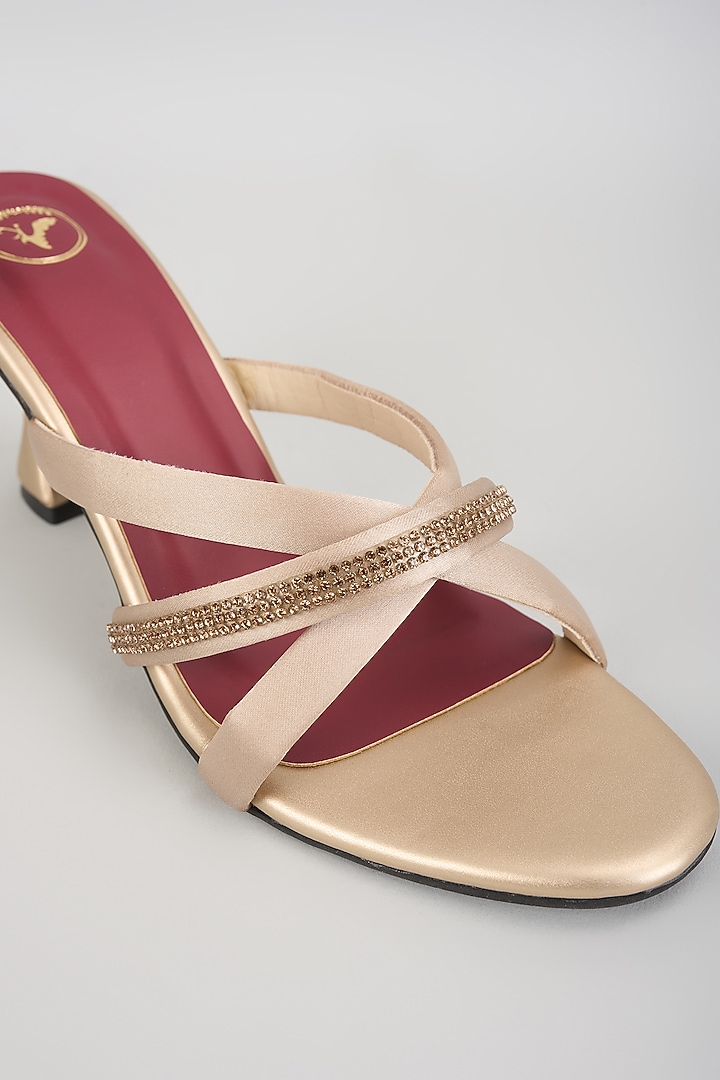 Beige PU Leather & Synthetic Leather Heels by Sana K Luxurious Footwear at Pernia's Pop Up Shop