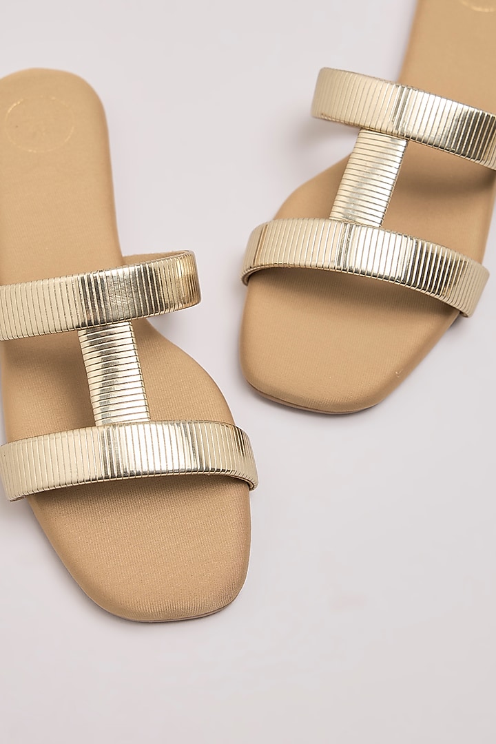 Beige Synthetic Leather & PU Leather Flats by Sana K Luxurious Footwear at Pernia's Pop Up Shop