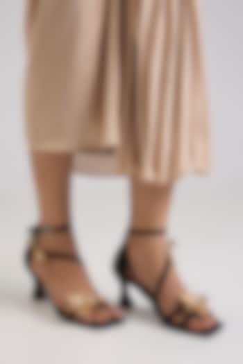 Black PU & Synthetic Leather Floral Heels by Sana K Luxurious Footwear at Pernia's Pop Up Shop