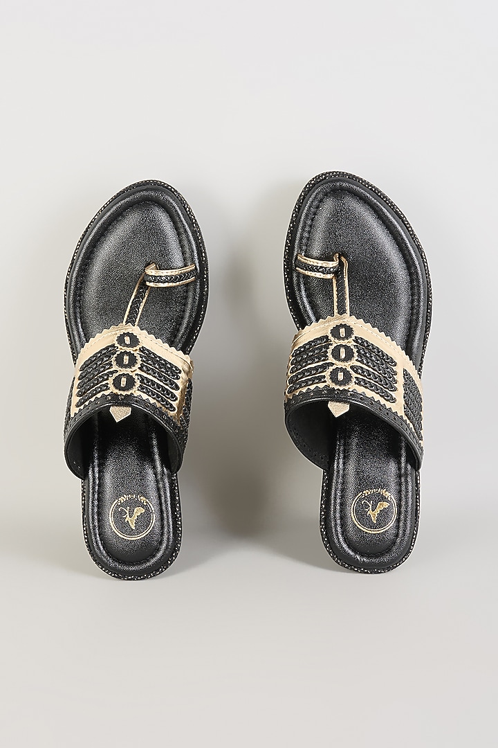 Black PU & Synthetic Leather Wedges by Sana K Luxurious Footwear at Pernia's Pop Up Shop
