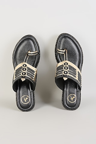 Black PU & Synthetic Leather Wedges by Sana K Luxurious Footwear