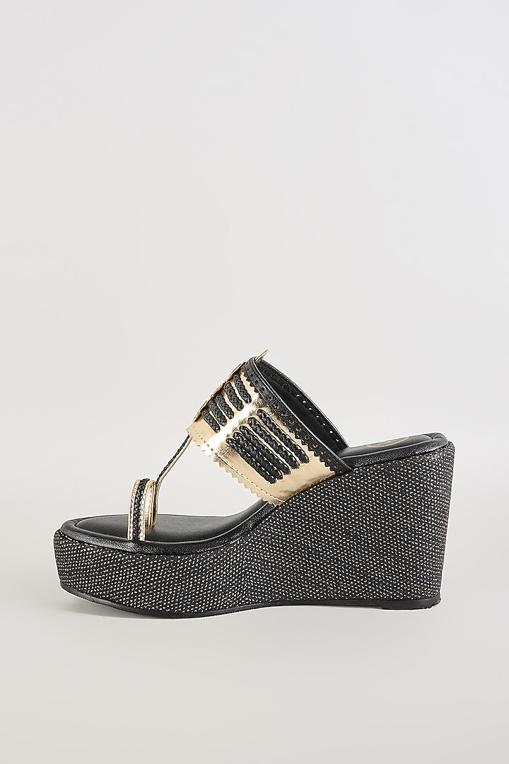 Black PU & Synthetic Leather Wedges by Sana K Luxurious Footwear at Pernia's Pop Up Shop