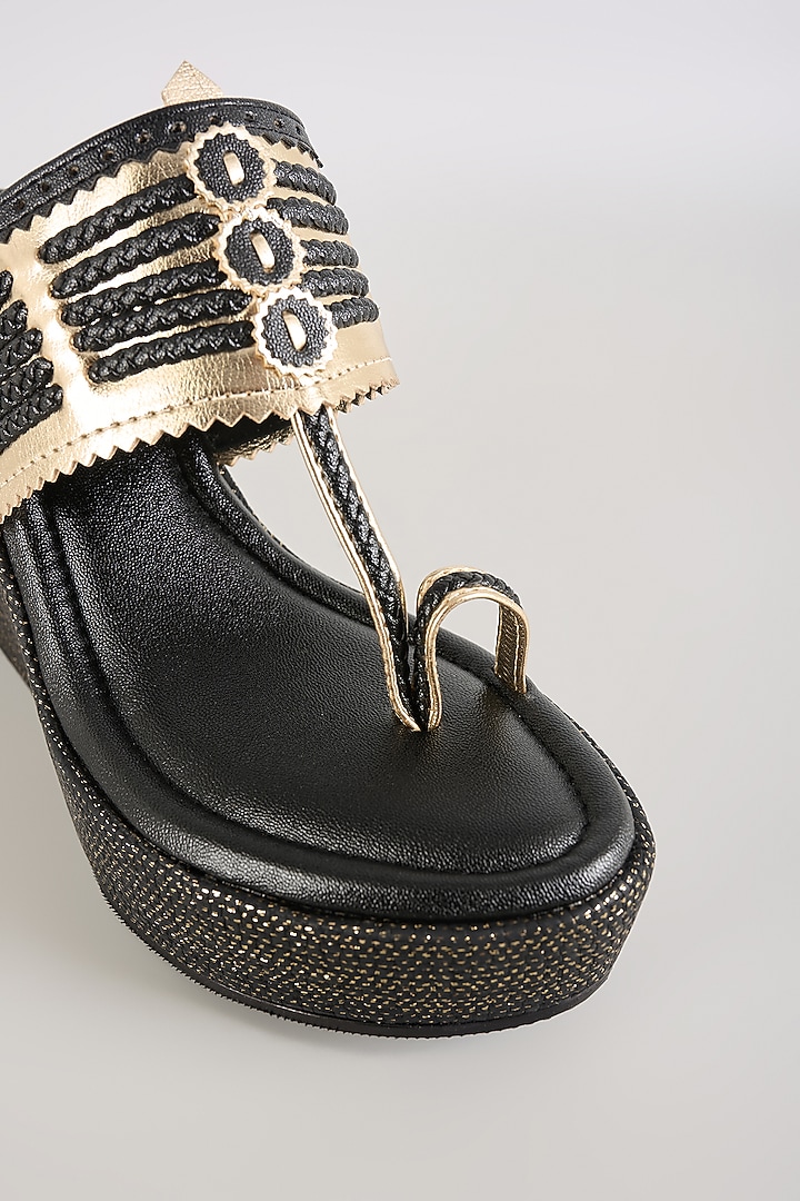 Black PU & Synthetic Leather Wedges by Sana K Luxurious Footwear at Pernia's Pop Up Shop