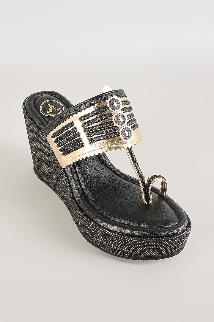 Black PU & Synthetic Leather Wedges by Sana K Luxurious Footwear at Pernia's Pop Up Shop