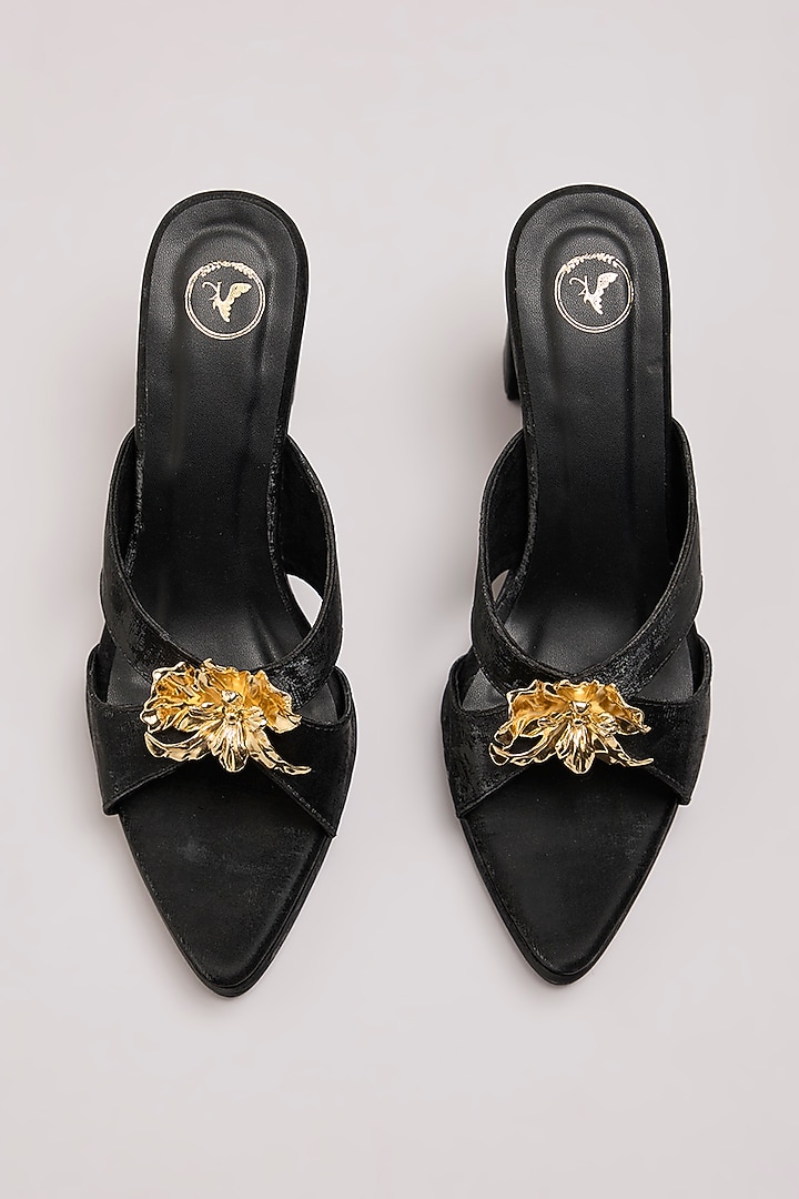 Black Synthetic Leather & PU Leather Heels by Sana K Luxurious Footwear at Pernia's Pop Up Shop
