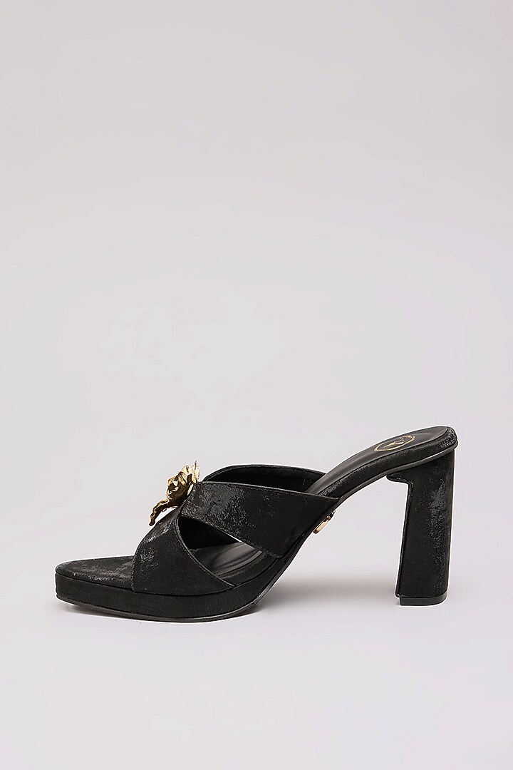 Black Synthetic Leather & PU Leather Heels by Sana K Luxurious Footwear at Pernia's Pop Up Shop