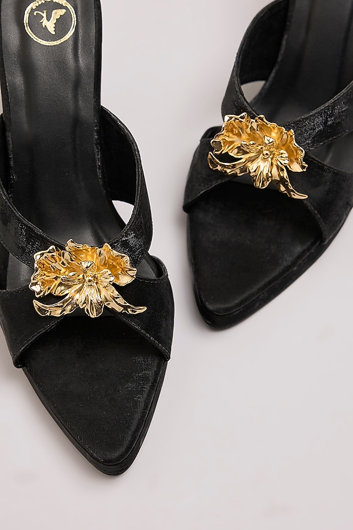 Black Synthetic Leather & PU Leather Heels by Sana K Luxurious Footwear at Pernia's Pop Up Shop