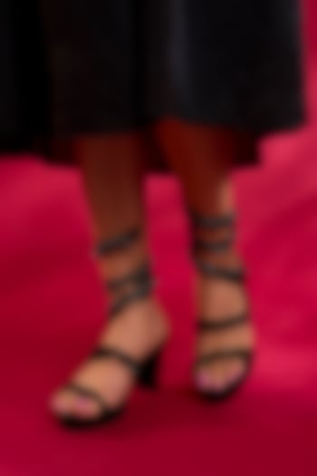 Black PU & Synthetic Leather Heels by Sana K Luxurious Footwear at Pernia's Pop Up Shop