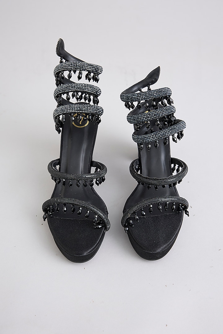 Black PU & Synthetic Leather Heels by Sana K Luxurious Footwear at Pernia's Pop Up Shop