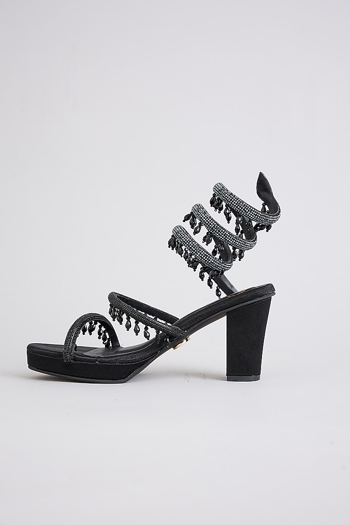 Black PU & Synthetic Leather Heels by Sana K Luxurious Footwear at Pernia's Pop Up Shop
