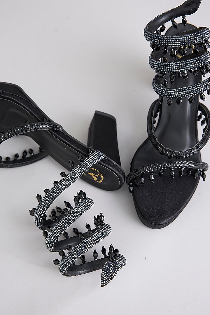 Black PU & Synthetic Leather Heels by Sana K Luxurious Footwear at Pernia's Pop Up Shop