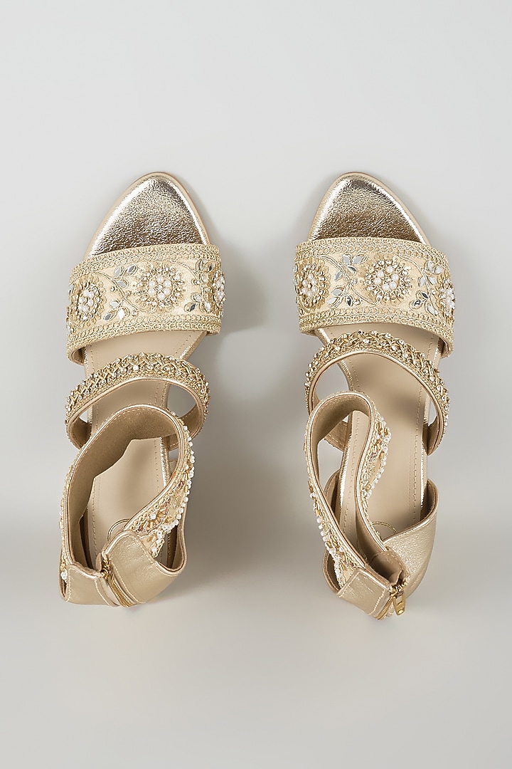 Gold Faux Leather Heels by Sana K Luxurious Footwear at Pernia's Pop Up Shop