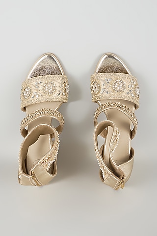 Gold Faux Leather Heels by Sana K Luxurious Footwear