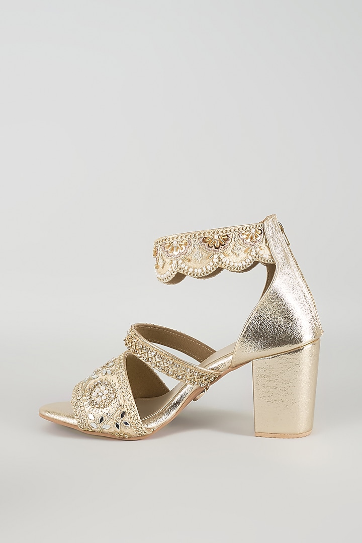 Gold Faux Leather Heels by Sana K Luxurious Footwear at Pernia's Pop Up Shop