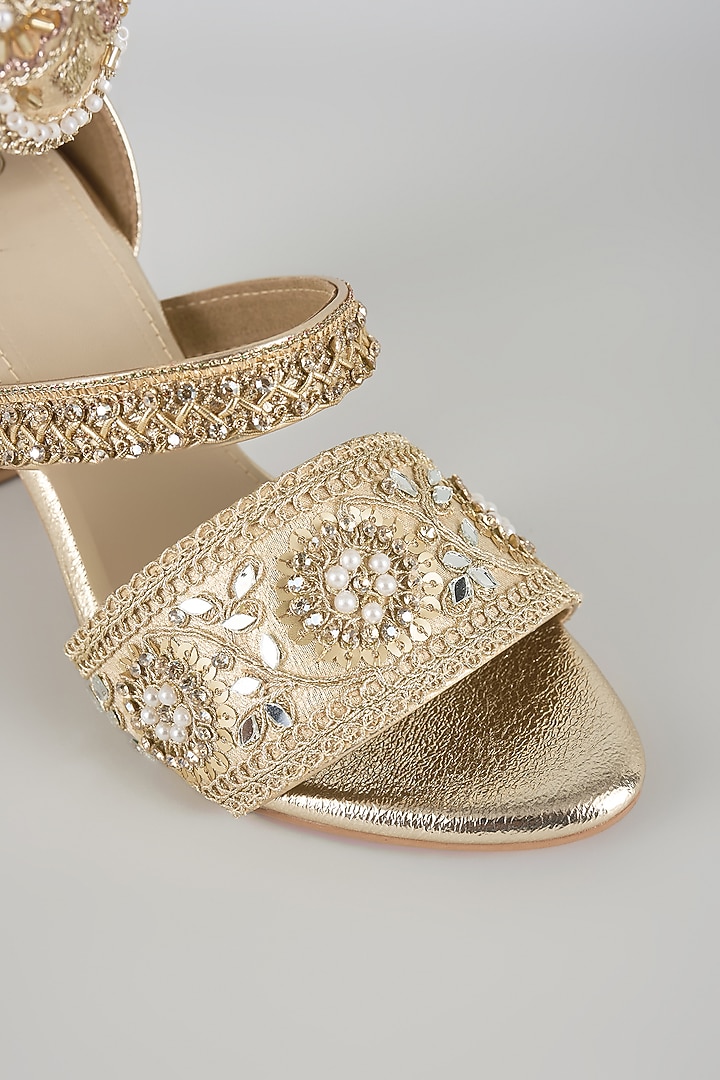 Gold Faux Leather Heels by Sana K Luxurious Footwear at Pernia's Pop Up Shop