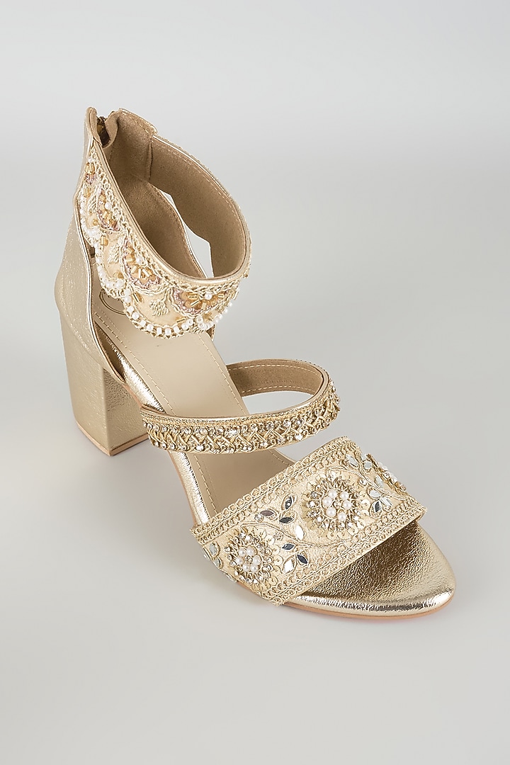 Gold Faux Leather Heels by Sana K Luxurious Footwear at Pernia's Pop Up Shop
