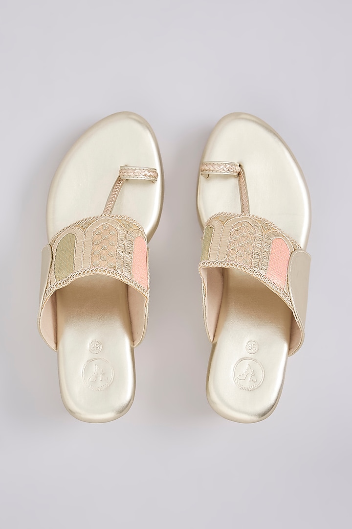 Gold Synthetic Leather Embellished Wedges by Sana K Luxurious Footwear at Pernia's Pop Up Shop
