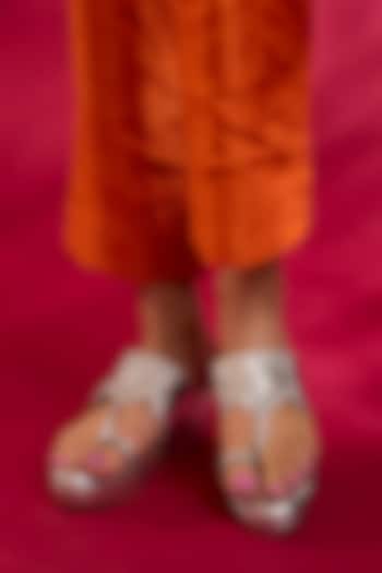 Silver PU & Synthetic Leather Wedges by Sana K Luxurious Footwear at Pernia's Pop Up Shop