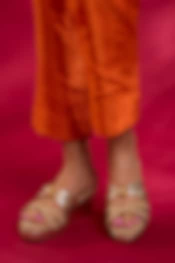 Gold PU & Synthetic Leather Wedges by Sana K Luxurious Footwear at Pernia's Pop Up Shop