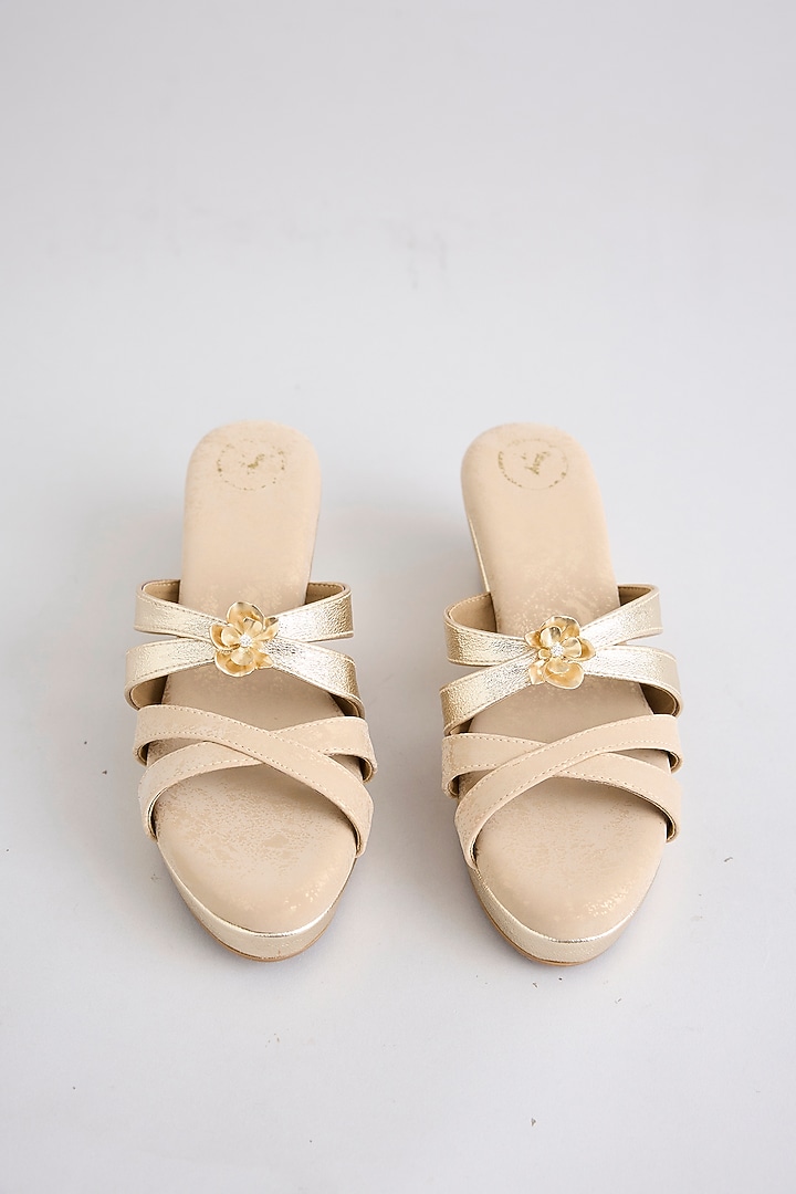 Gold PU & Synthetic Leather Wedges by Sana K Luxurious Footwear at Pernia's Pop Up Shop